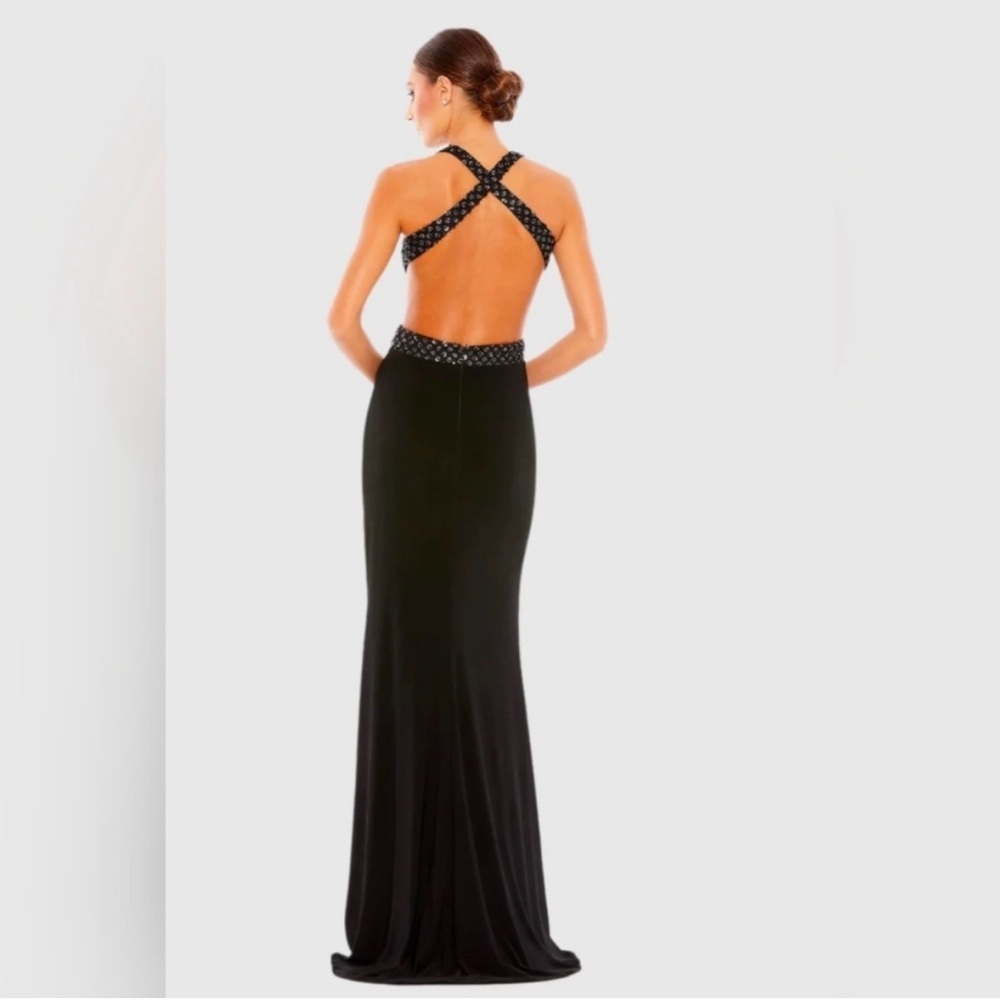 Mac Duggal Black Crystal-Embellished Backless Dress - Picture 2 of 7
